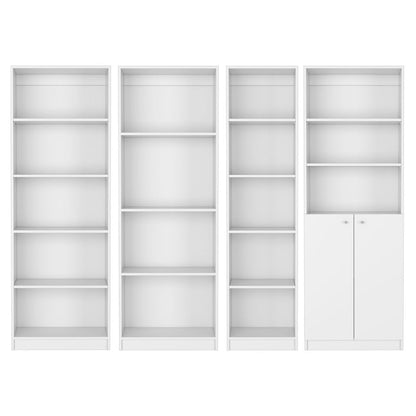 Set of Four White Wood Seventeen Tier Modular Bookcase with Two Doors HomeRoots