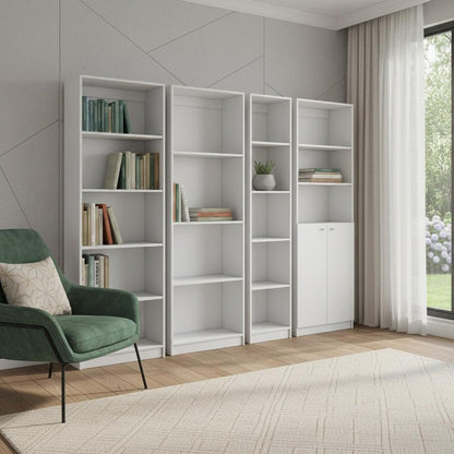 Set of Four White Wood Seventeen Tier Modular Bookcase with Two Doors HomeRoots