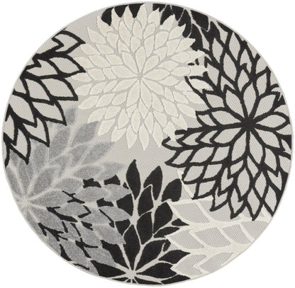 4' Black And White Round Floral Indoor Outdoor Area Rug HomeRoots