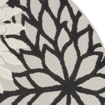 4' Black And White Round Floral Indoor Outdoor Area Rug HomeRoots