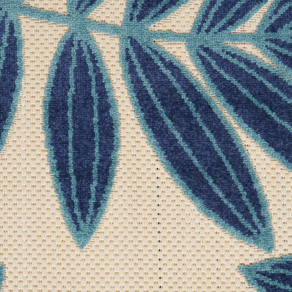 4' Navy Blue And Ivory Round Botanical Leaves Indoor Outdoor Area Rug — view 12