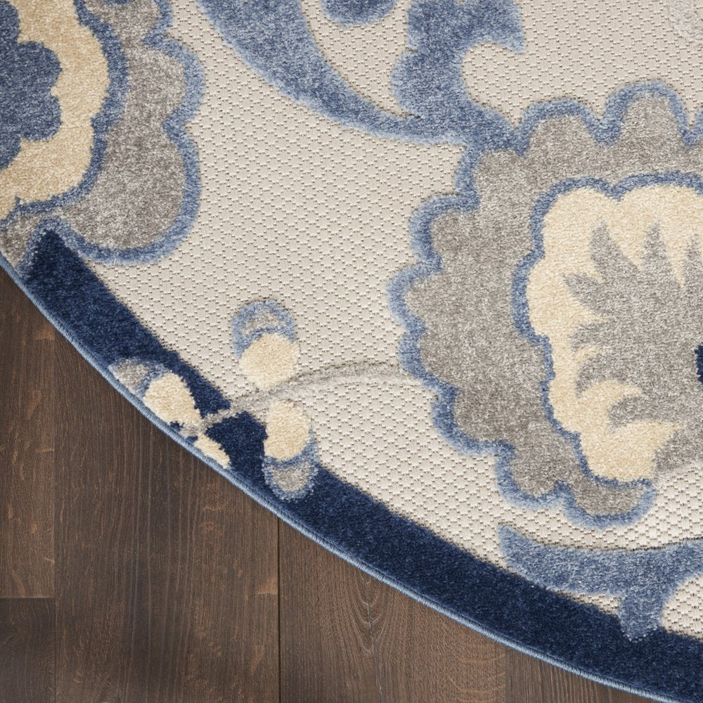 4' Blue And Gray Round Floral Indoor Outdoor Area Rug — view 11