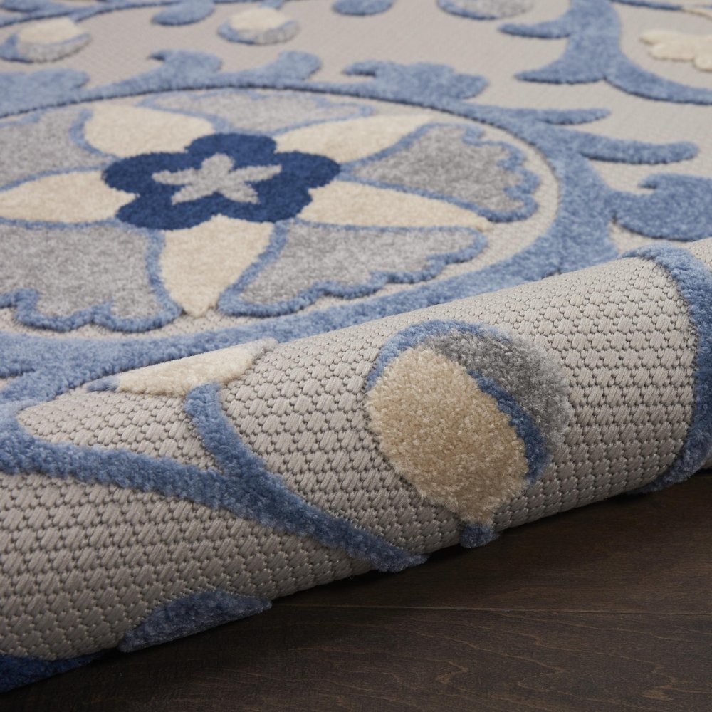 4' Blue And Gray Round Floral Indoor Outdoor Area Rug HomeRoots