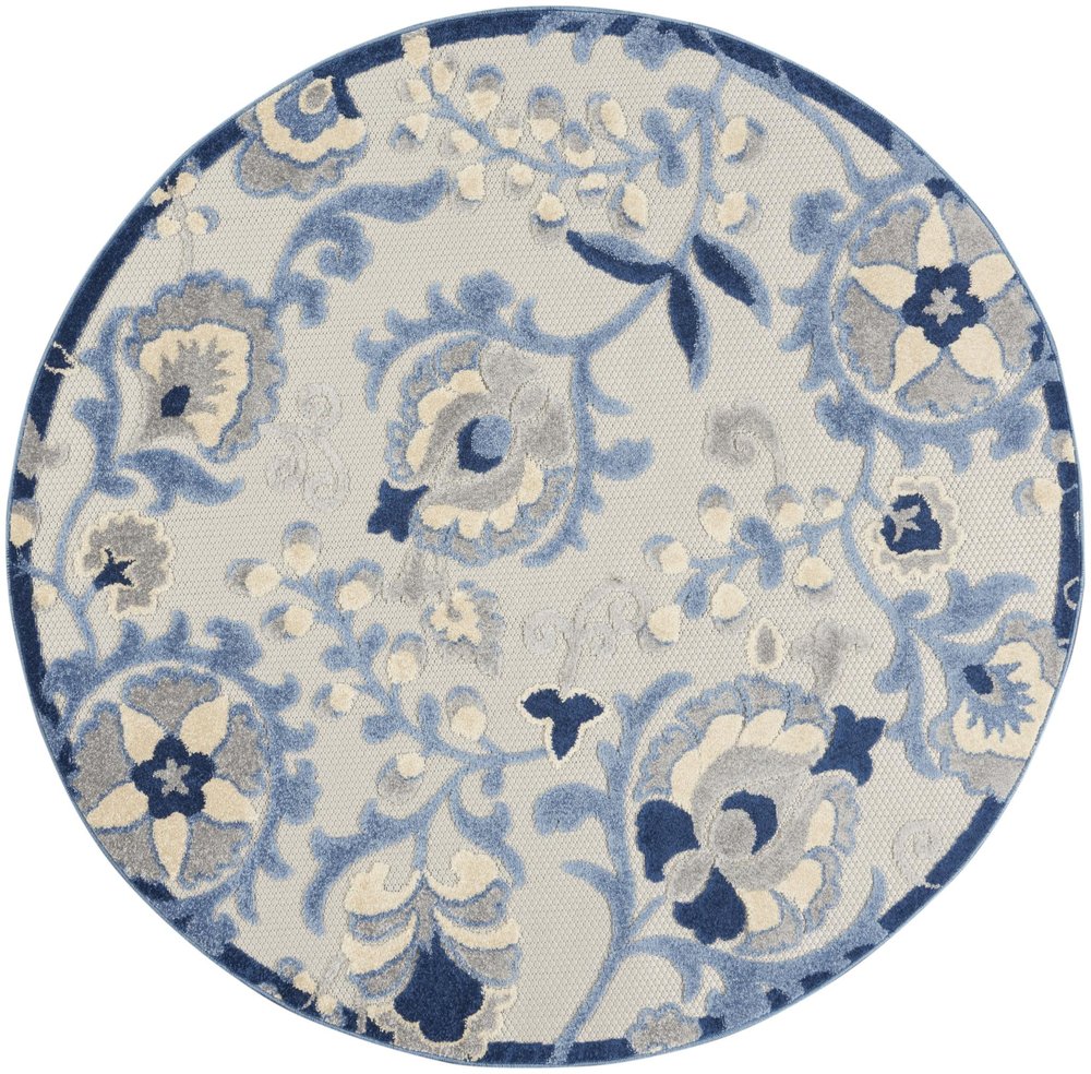 4' Blue And Gray Round Floral Indoor Outdoor Area Rug HomeRoots