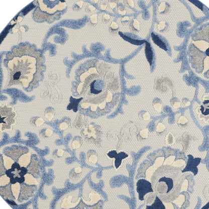 4' Blue And Gray Round Floral Indoor Outdoor Area Rug HomeRoots