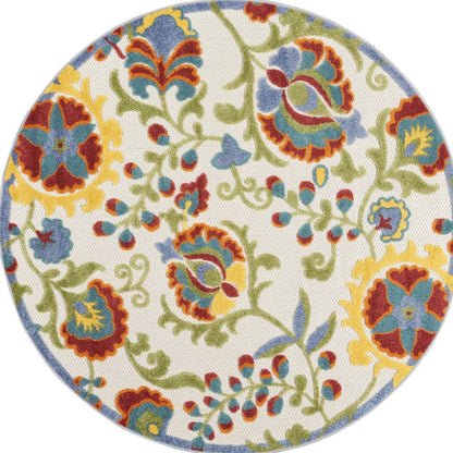 4' Green Orange Red And Blue Round Floral Indoor Outdoor Area Rug HomeRoots