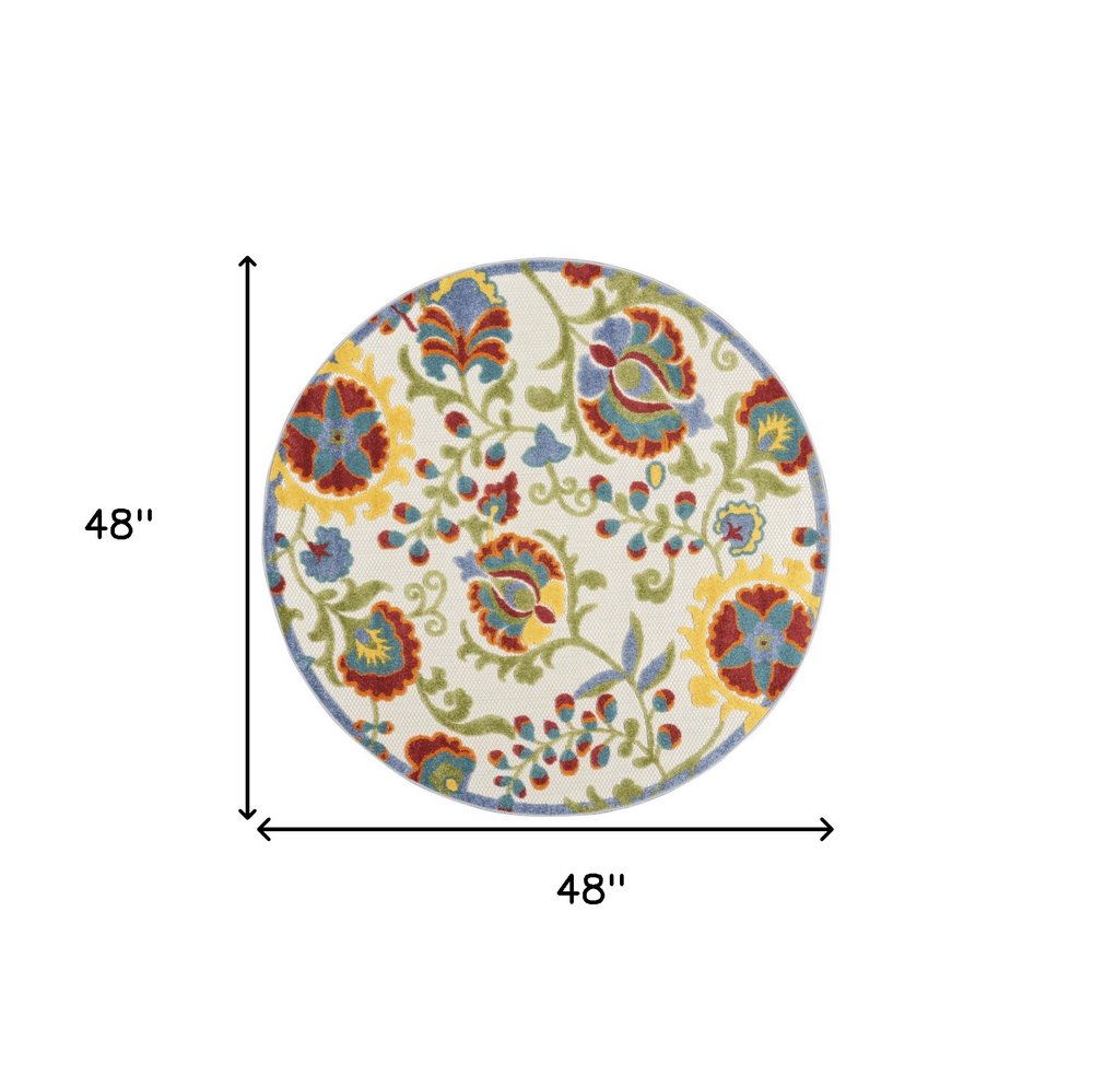 4' Green Orange Red And Blue Round Floral Indoor Outdoor Area Rug HomeRoots