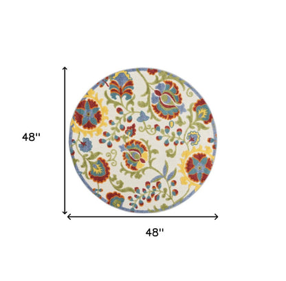 4' Green Orange Red And Blue Round Floral Indoor Outdoor Area Rug HomeRoots