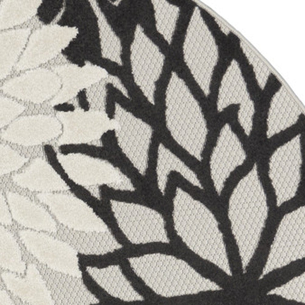 5' Black And White Round Floral Indoor Outdoor Area Rug — view 2