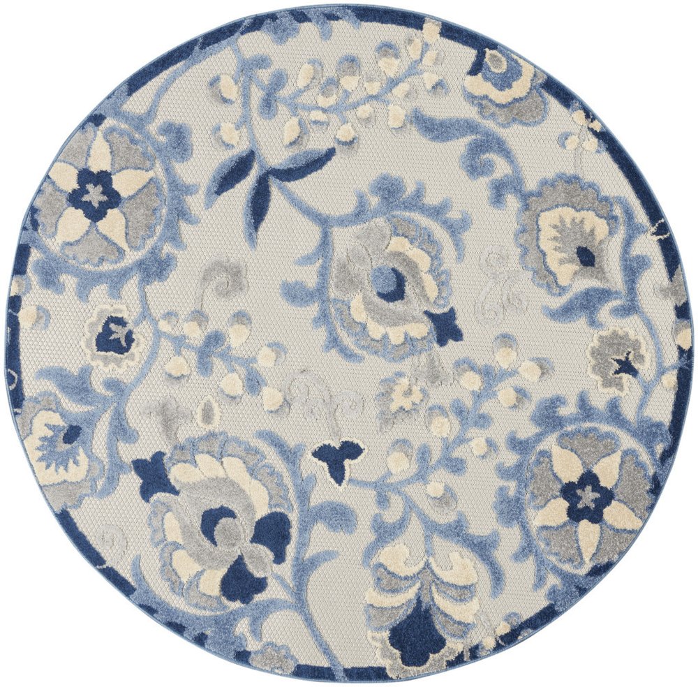 5' Blue And Gray Round Floral Indoor Outdoor Area Rug HomeRoots