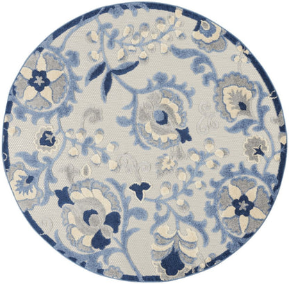5' Blue And Gray Round Floral Indoor Outdoor Area Rug HomeRoots