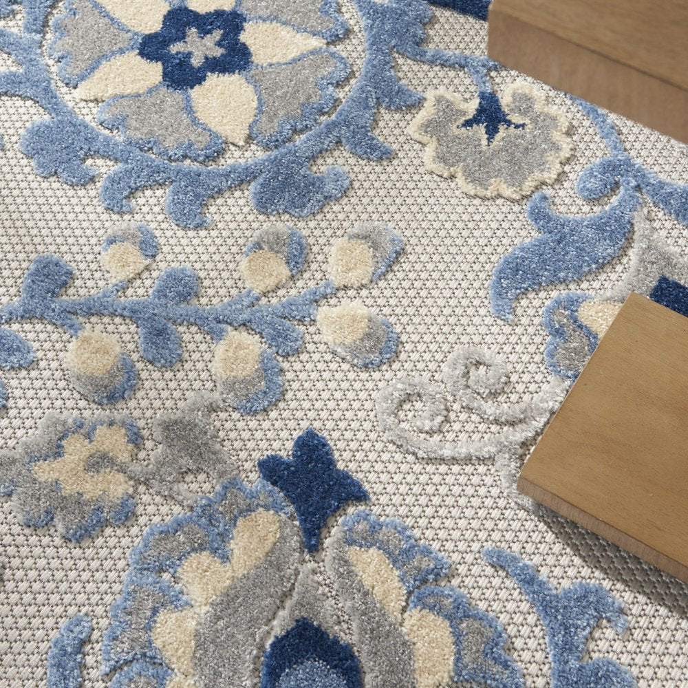 5' Blue And Gray Round Floral Indoor Outdoor Area Rug — view 8