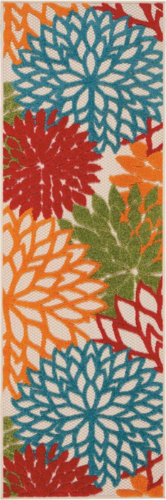 6' Orange Red Green And Blue Floral Indoor Outdoor Runner Rug HomeRoots