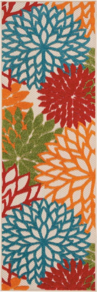 6' Orange Red Green And Blue Floral Indoor Outdoor Runner Rug HomeRoots