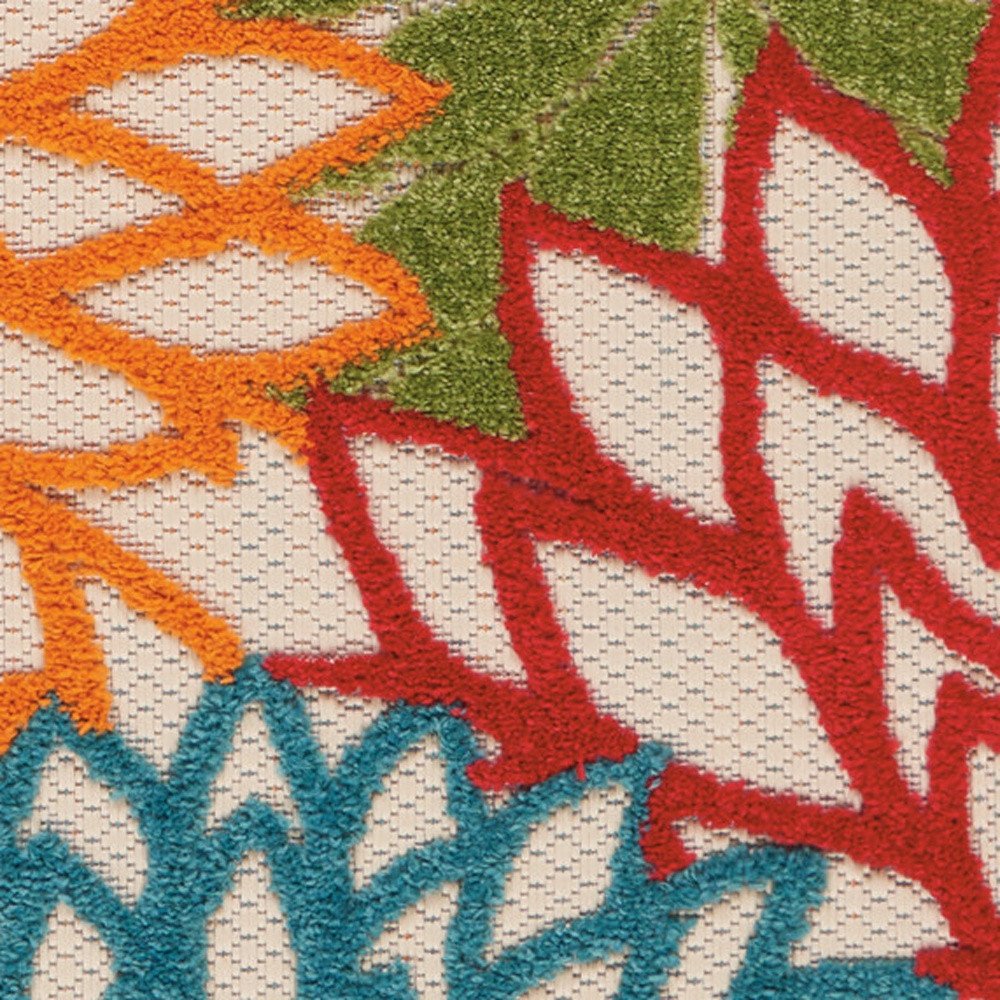 6' Orange Red Green And Blue Floral Indoor Outdoor Runner Rug — view 2