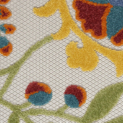 4' X 6' Ivory Red Green Blue And Yellow Floral Indoor Outdoor Area Rug