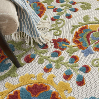 4' X 6' Ivory Red Green Blue And Yellow Floral Indoor Outdoor Area Rug HomeRoots