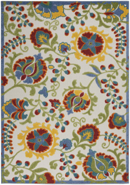 4' X 6' Ivory Red Green Blue And Yellow Floral Indoor Outdoor Area Rug HomeRoots