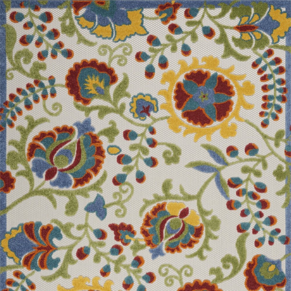 4' X 6' Ivory Red Green Blue And Yellow Floral Indoor Outdoor Area Rug HomeRoots