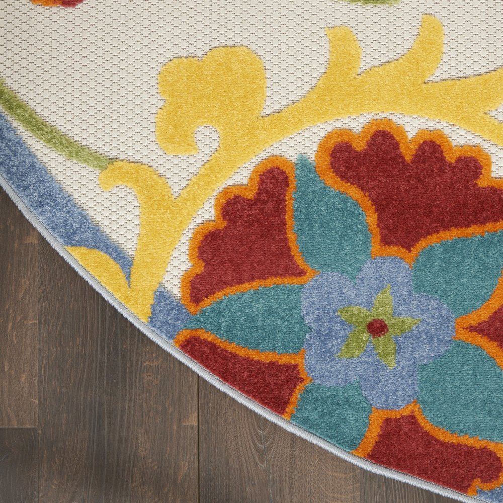 5' Ivory Red Green Blue And Yellow Round Floral Indoor Outdoor Area Rug HomeRoots