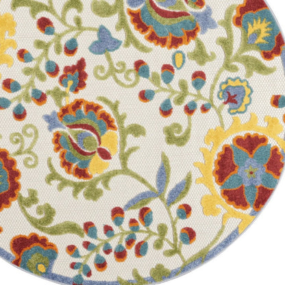 5' Ivory Red Green Blue And Yellow Round Floral Indoor Outdoor Area Rug HomeRoots