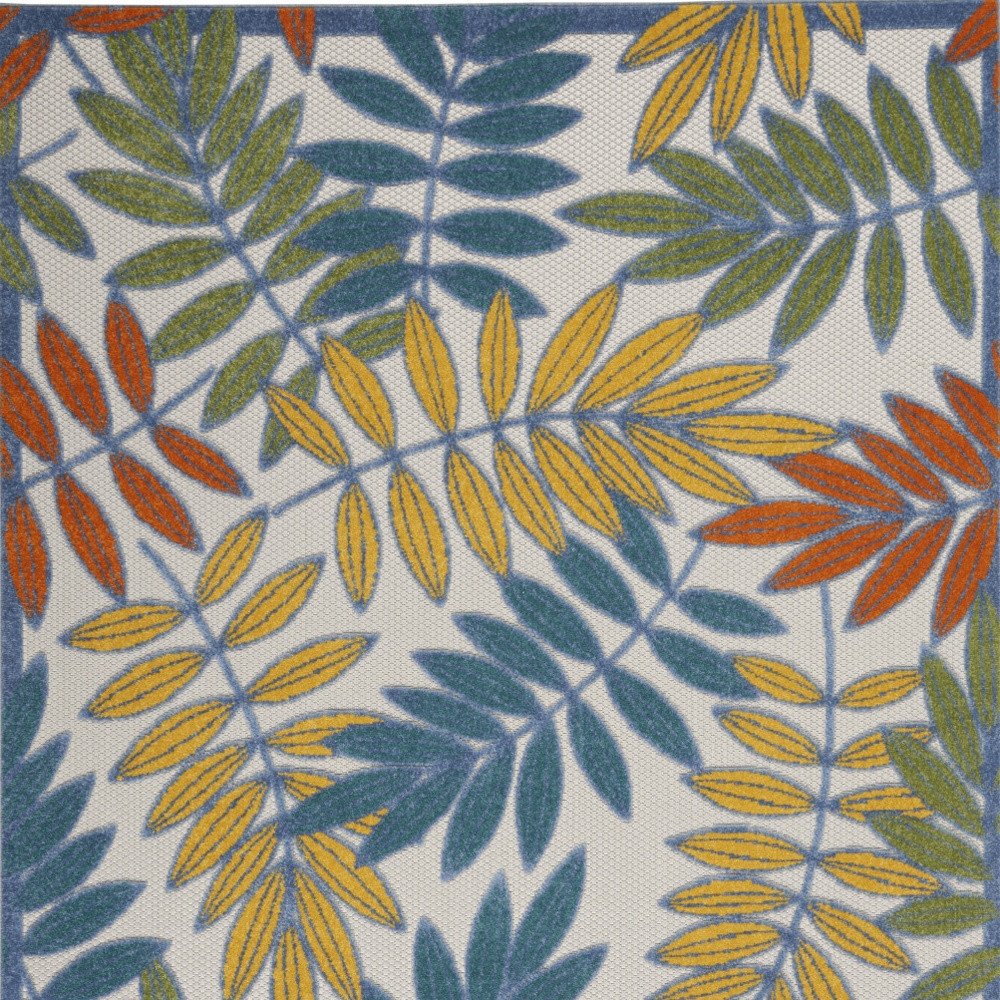 4' X 6' Ivory Yellow Orange Green And Blue Botanical Leaves Indoor Outdoor Area Rug HomeRoots
