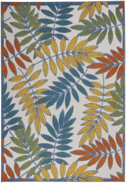 4' X 6' Ivory Yellow Orange Green And Blue Botanical Leaves Indoor Outdoor Area Rug HomeRoots