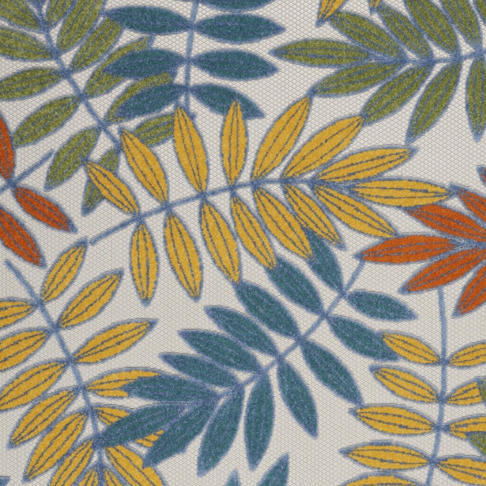4' X 6' Ivory Yellow Orange Green And Blue Botanical Leaves Indoor Outdoor Area Rug — view 2