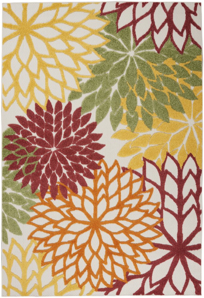 4' X 6' Red Yellow Green Orange And Ivory Floral Indoor Outdoor Area Rug — view 3