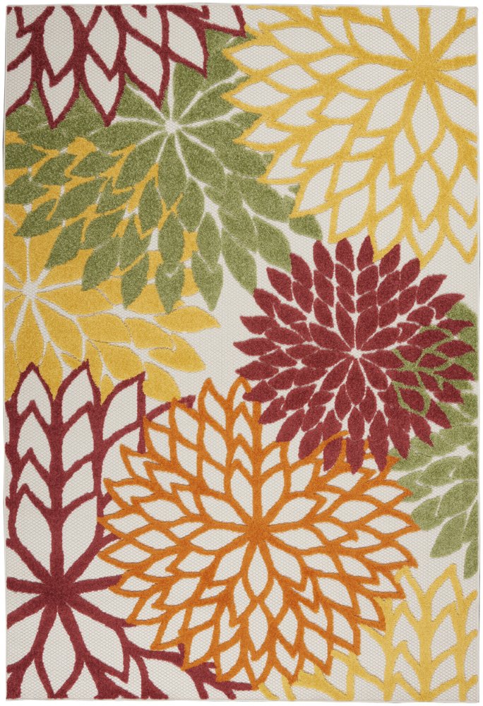 4' X 6' Red Yellow Green Orange And Ivory Floral Indoor Outdoor Area Rug HomeRoots