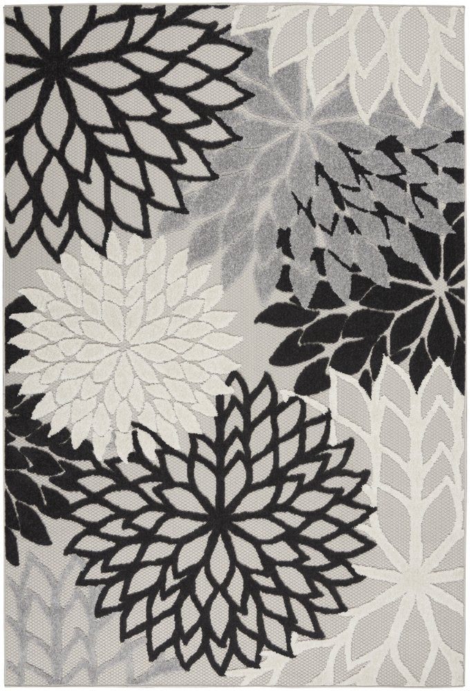 5' X 8' Black And White Floral Indoor Outdoor Area Rug — view 8
