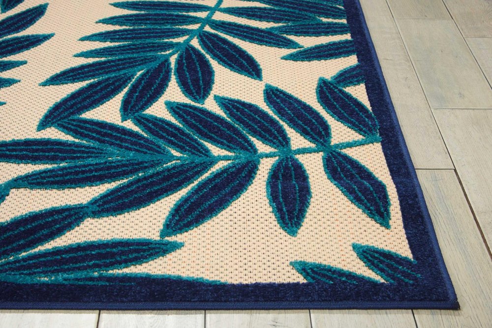 5' X 8' Navy Blue And Ivory Palm Leaf Indoor Outdoor Area Rug — view 5