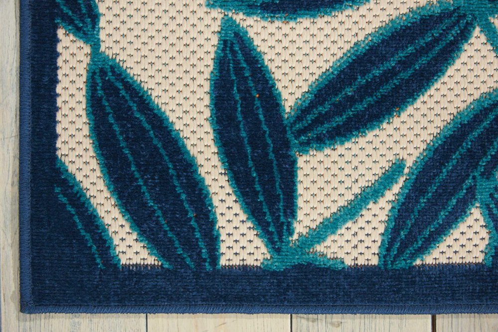 5' X 8' Navy Blue And Ivory Palm Leaf Indoor Outdoor Area Rug HomeRoots