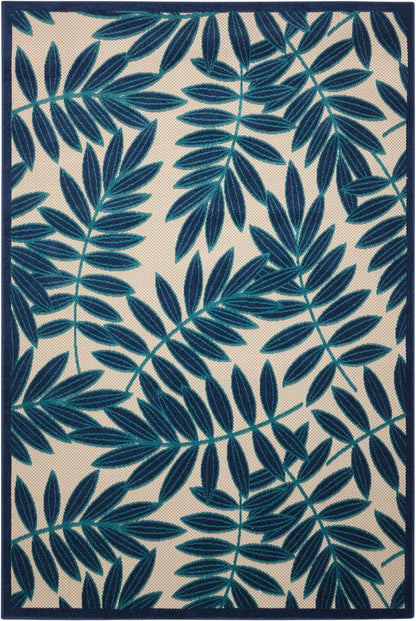 5' X 8' Navy Blue And Ivory Palm Leaf Indoor Outdoor Area Rug HomeRoots