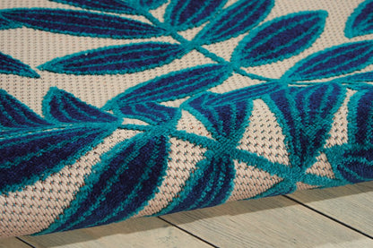 5' X 8' Navy Blue And Ivory Palm Leaf Indoor Outdoor Area Rug HomeRoots