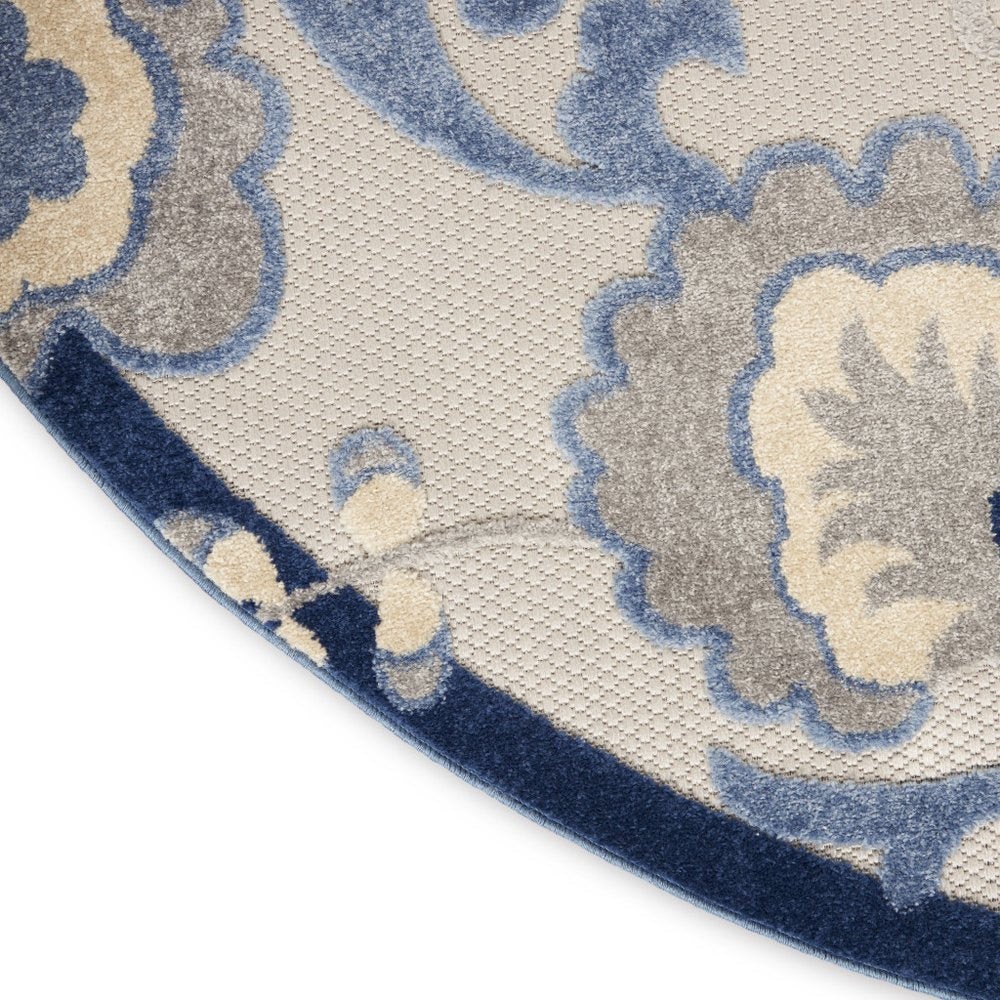 8' Blue And Gray Round Floral Indoor Outdoor Area Rug — view 6