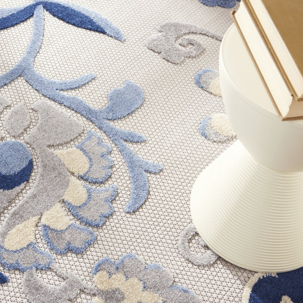 8' Blue And Gray Round Floral Indoor Outdoor Area Rug HomeRoots