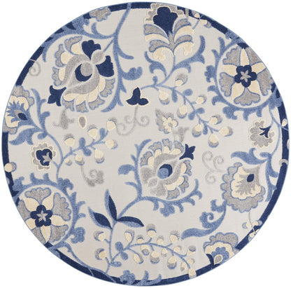 8' Blue And Gray Round Floral Indoor Outdoor Area Rug HomeRoots