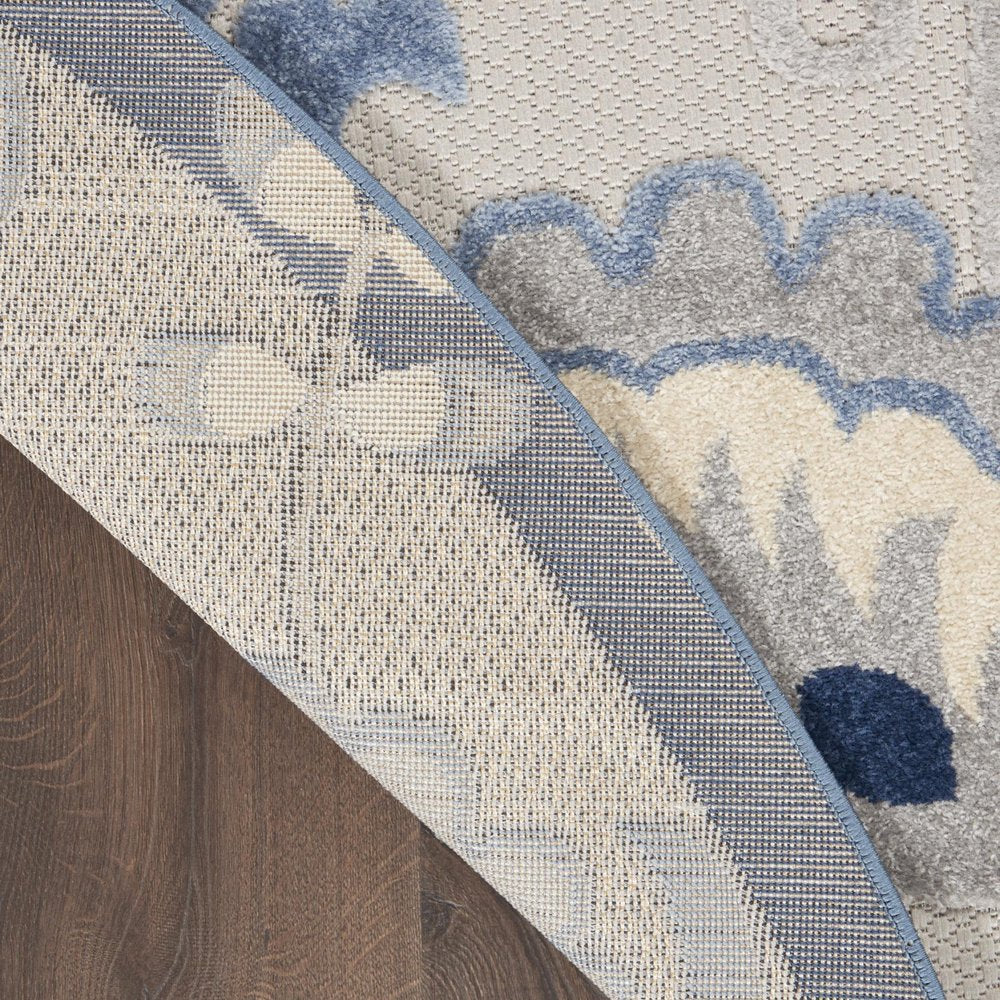 8' Blue And Gray Round Floral Indoor Outdoor Area Rug — view 10