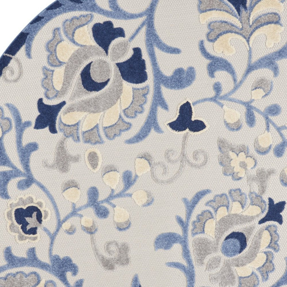 8' Blue And Gray Round Floral Indoor Outdoor Area Rug HomeRoots