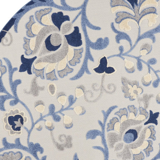 8' Blue And Gray Round Floral Indoor Outdoor Area Rug