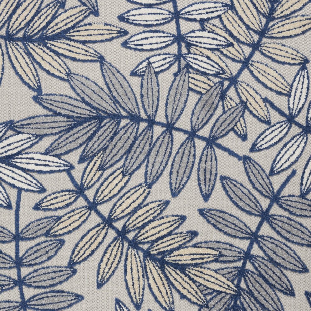 5' X 8' Navy Blue And Ivory Botanical Leaves Indoor Outdoor Area Rug HomeRoots