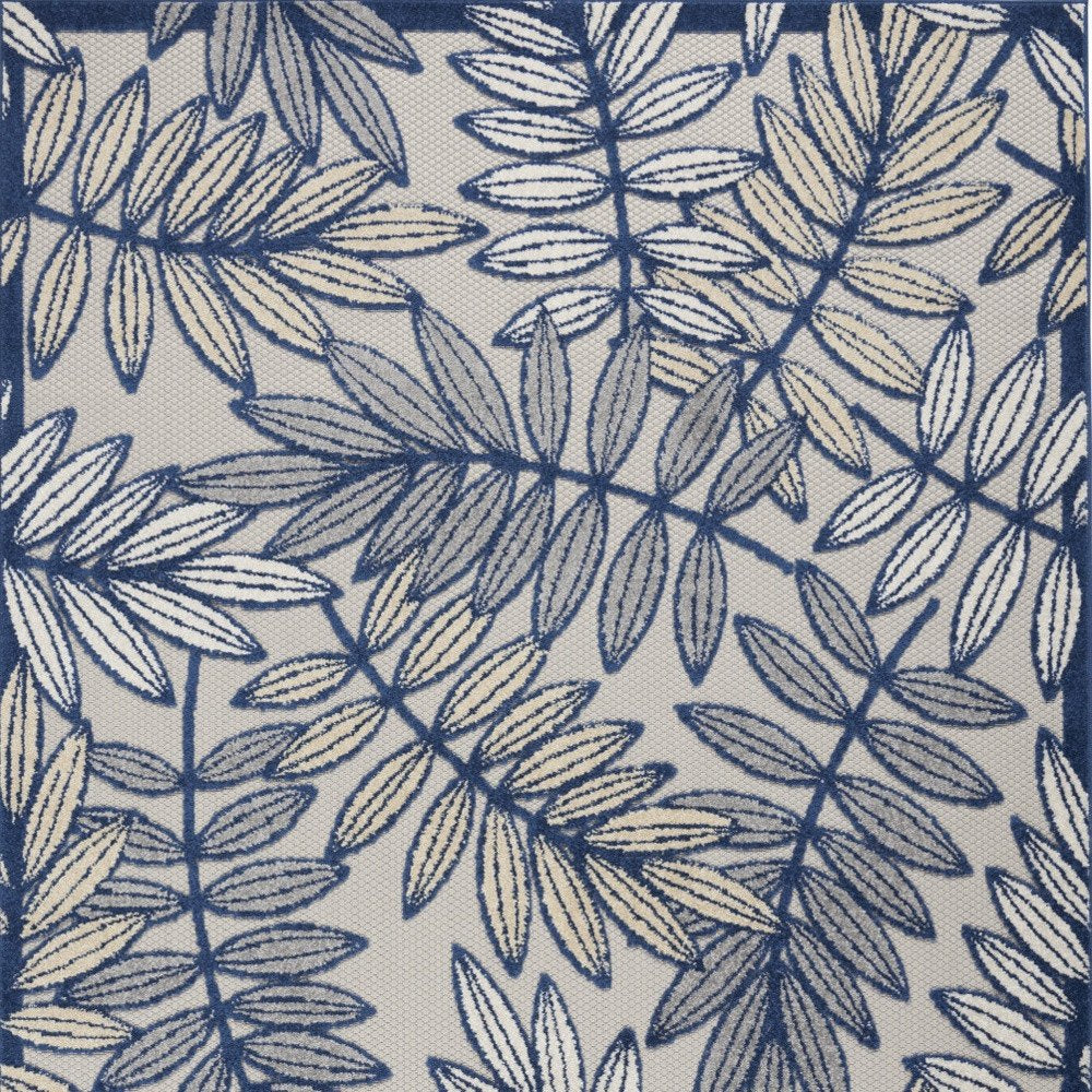 5' X 8' Navy Blue And Ivory Botanical Leaves Indoor Outdoor Area Rug HomeRoots