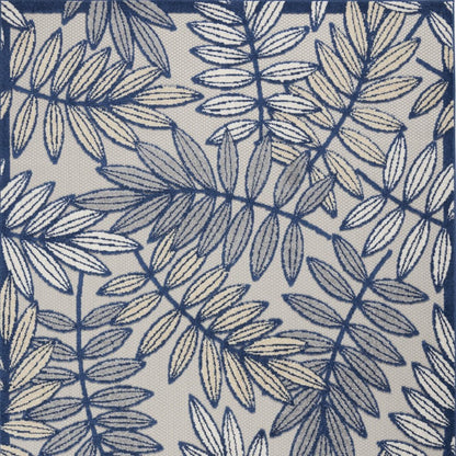 5' X 8' Navy Blue And Ivory Botanical Leaves Indoor Outdoor Area Rug HomeRoots