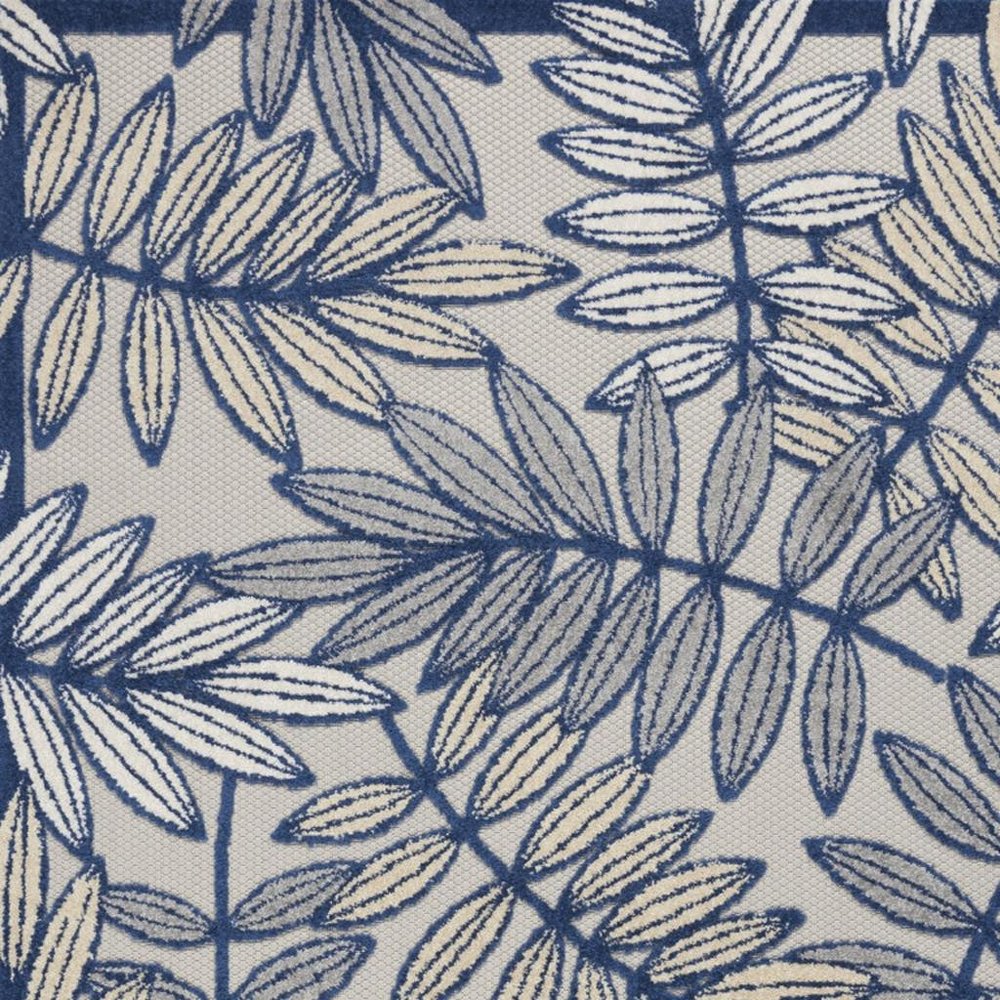 5' X 8' Navy Blue And Ivory Botanical Leaves Indoor Outdoor Area Rug HomeRoots