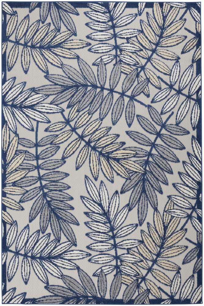 5' X 8' Navy Blue And Ivory Botanical Leaves Indoor Outdoor Area Rug HomeRoots