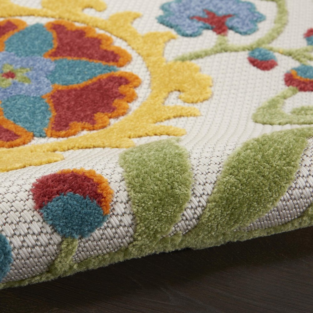 5' X 8' Ivory Green Red And Yellow Floral Indoor Outdoor Area Rug HomeRoots