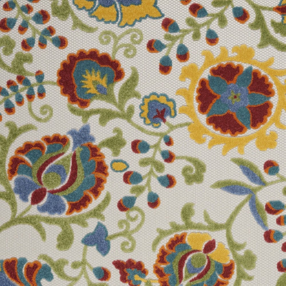 5' X 8' Ivory Green Red And Yellow Floral Indoor Outdoor Area Rug HomeRoots