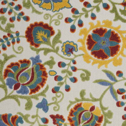 5' X 8' Ivory Green Red And Yellow Floral Indoor Outdoor Area Rug HomeRoots
