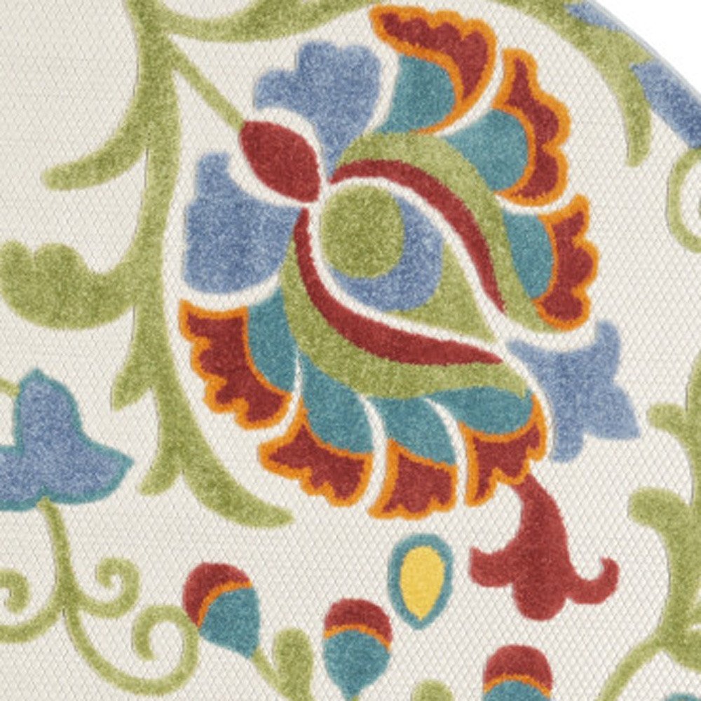 8' Ivory Green Red And Yellow Round Floral Indoor Outdoor Area Rug HomeRoots